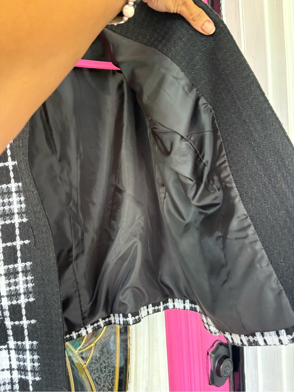 Southern Lady Black & White Plaid Tweed Open-Front Jacket - Picture 5 of 6